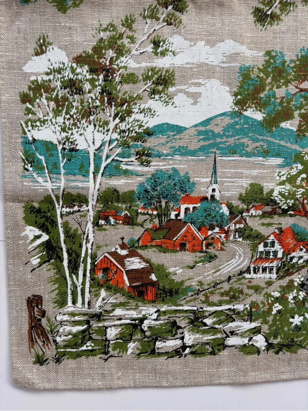 Vintage Parisian Prints Pure Linen Scenic Country Village Tea Towel